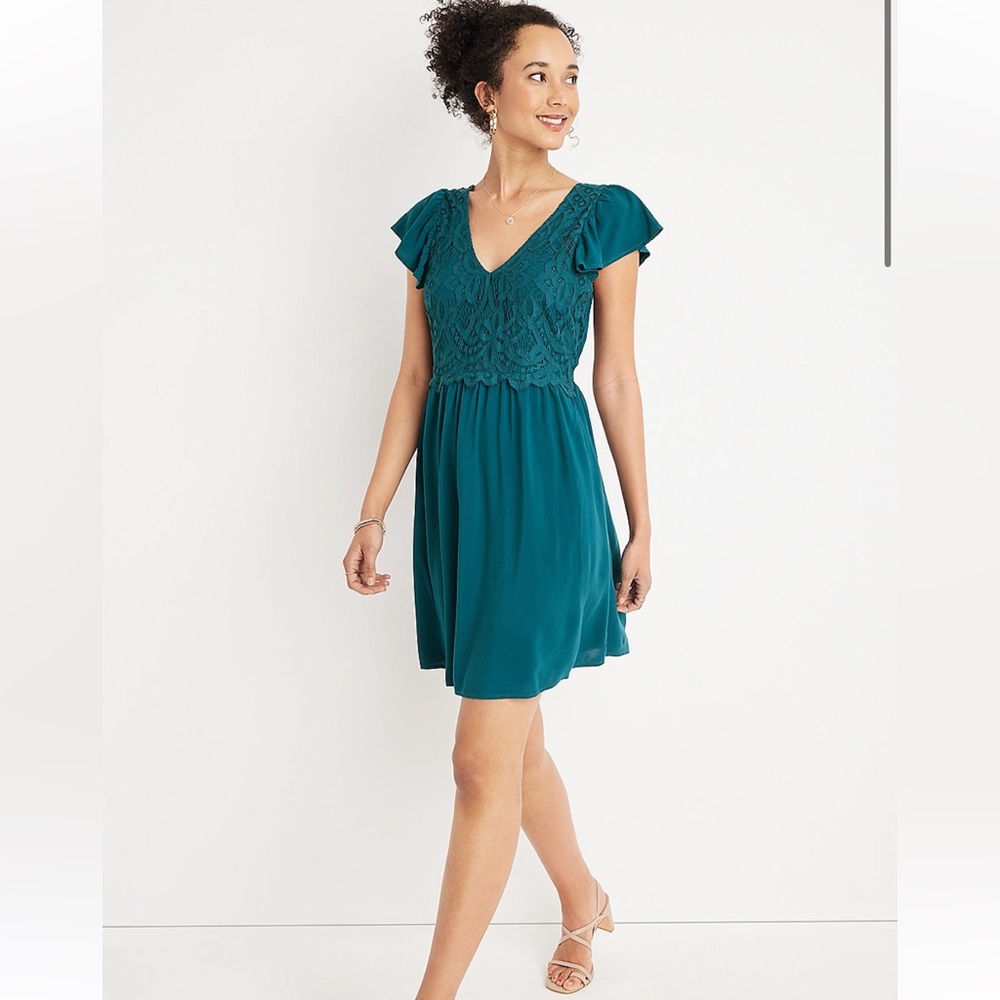Teal Lace Bodice Skater Dress